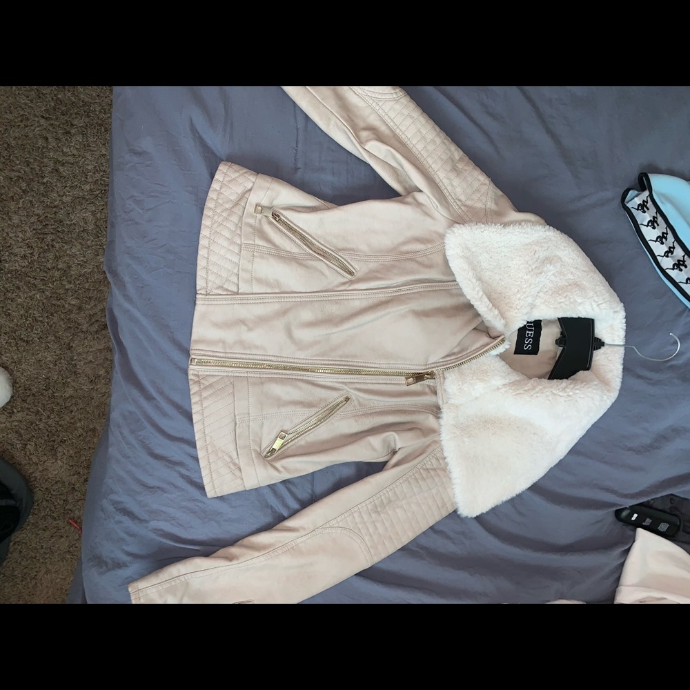 Guess leather jacket with fur